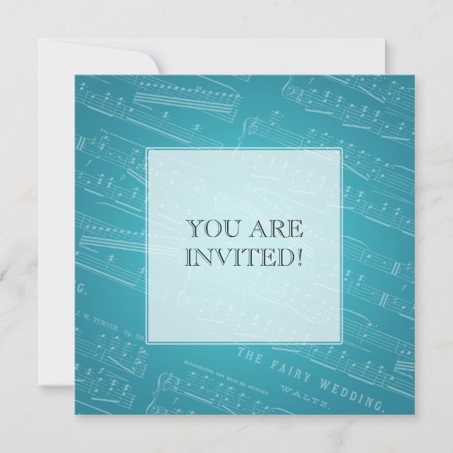 Elegant Bridal Shower Sheet Music Blue Invitation (Front)