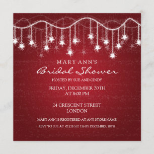Elegant Bridal Shower Shimmering Stars Red Invitation