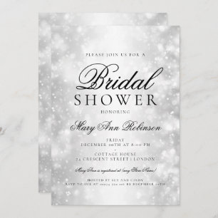 Elegant Bridal Shower Silver Shimmer Lights Invitation