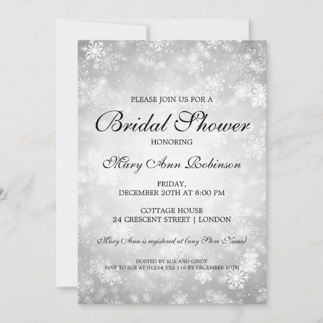 Elegant Bridal Shower Silver Winter Wonderland Invitation (Front)