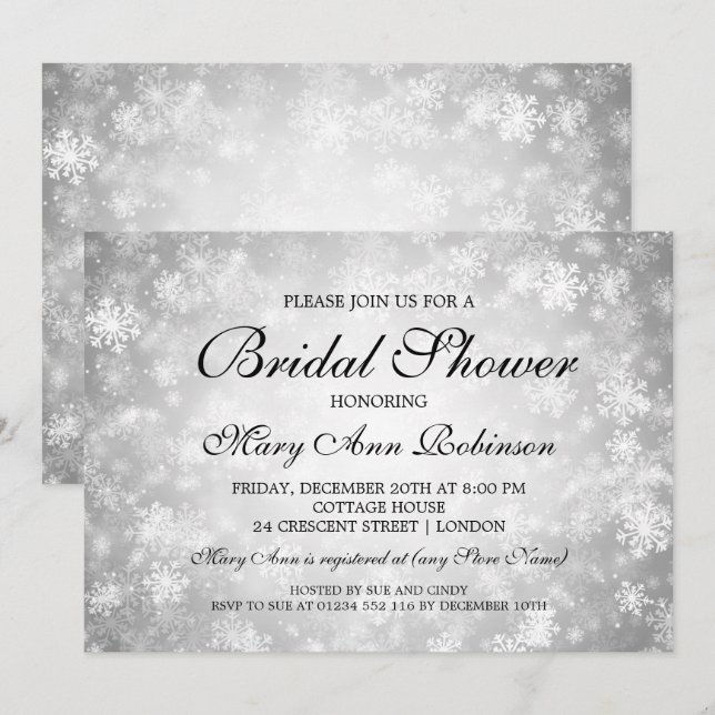 Elegant Bridal Shower Silver Winter Wonderland Invitation (Front/Back)