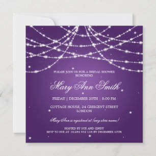Elegant Bridal Shower Sparkling String Purple Invitation
