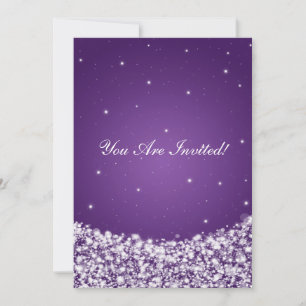 Elegant Bridal Shower Star Sparkle Purple Invitation
