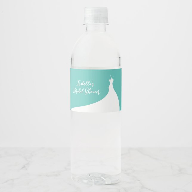 Elegant Bridal Shower turquoise Water Bottle Label (Front)