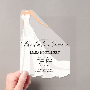 Elegant Bridal Shower Wedding Dress Acrylic Invitations