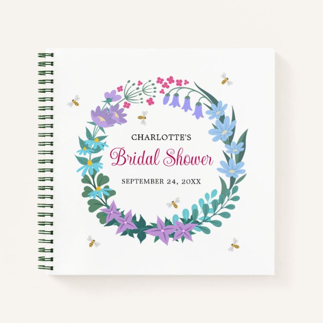 Elegant Bridal Shower Wildflowers Garland Guest Notebook (Front)