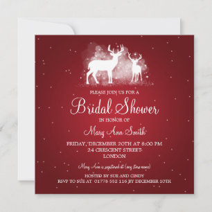 Elegant Bridal Shower Winter Deer Sparkle Red Invitation