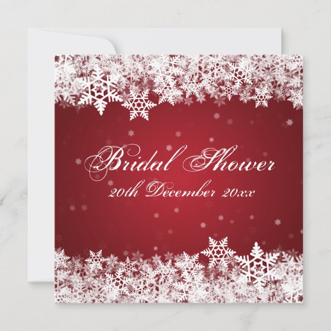 Elegant Bridal Shower Winter Snowflakes Red Invitation (Front)