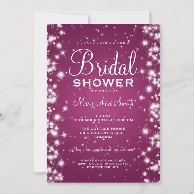 Elegant Bridal Shower Winter Sparkle Pink Invitation (Front)