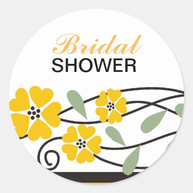 Elegant Bridal Shower Yellow Flowers Sticker (Front)