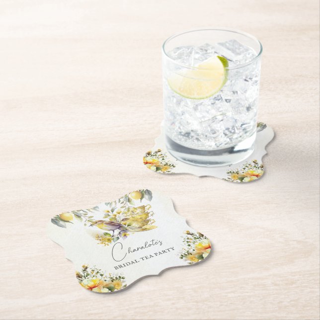 Elegant Bridal Tea Vintage Party Lemon  Paper Coaster (Insitu)