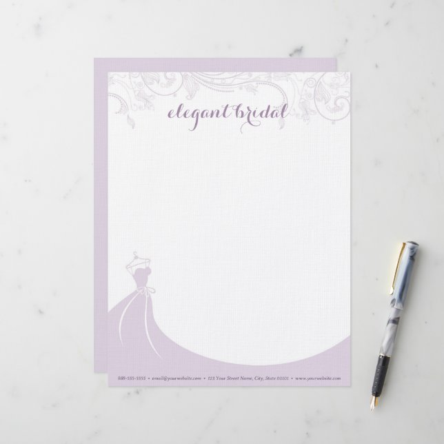 Elegant Bridal Wedding Gown Purple Letterhead (Front/Back In Situ)