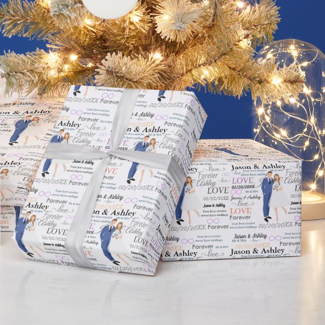 Elegant Bride And Groom Names/Date Wrapping Paper (Holidays)
