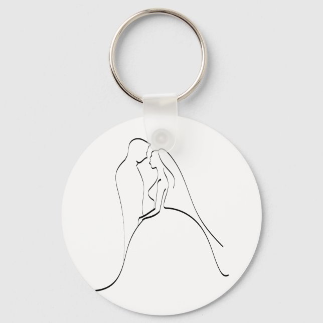 Elegant Bride and Groom Silhouette Template Keychain (Front)