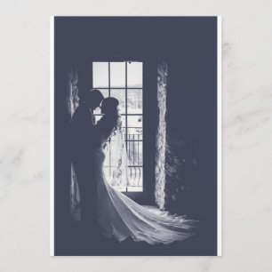 Elegant bride and groom silhouetted on invitation