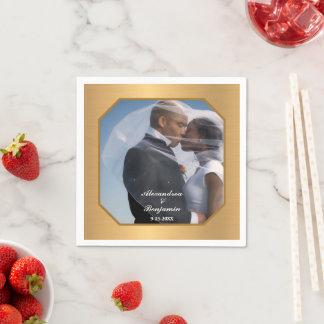 Elegant Bride And Groom Wedding Photo Modern Napkin