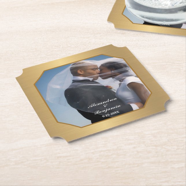 Elegant Bride And Groom Wedding Photo Modern Paper Coaster (Angled)