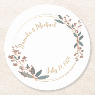 Elegant Bride And Groom Wedding Reception Round Paper Coaster