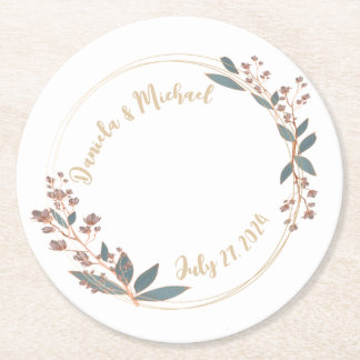 Elegant Bride And Groom Wedding Reception Round Paper Coaster