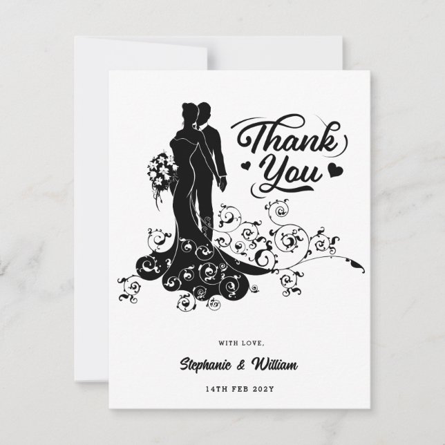 Elegant Bride And Groom Wedding Silhouette Thank You Card (Front)