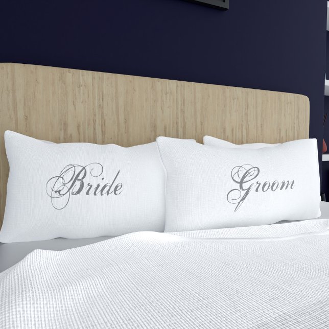 Elegant Bride and Groom White Wedding Pillow Case (Elegant Bride and Groom Pillow Cases for their wedding night. Fancy!)