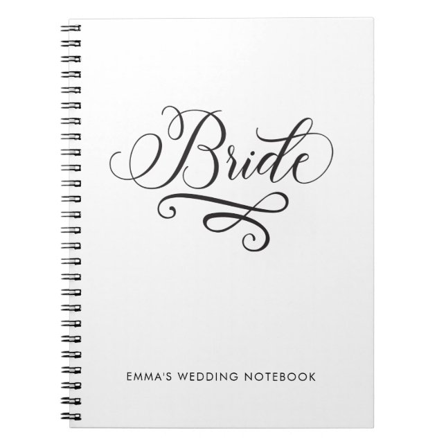 Elegant Bride Black and White Wedding Bride to Be Notebook (Front)