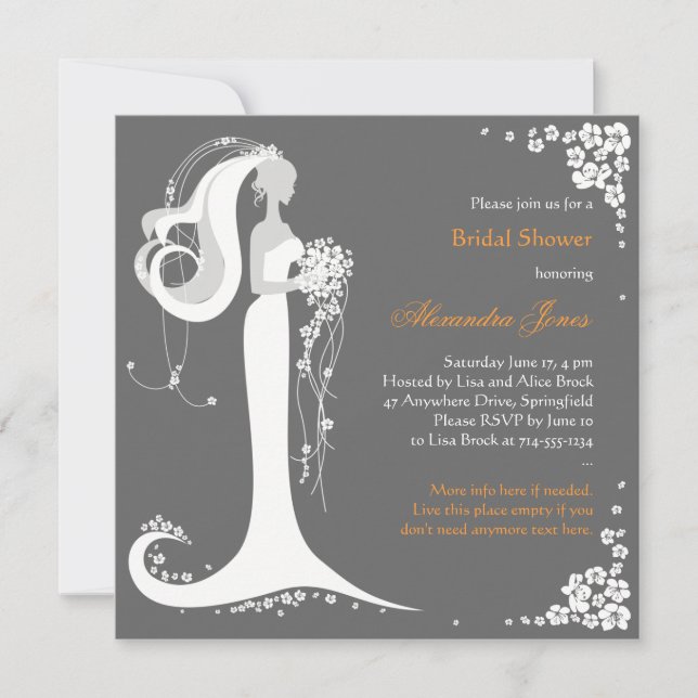Elegant Bride Bridal Shower Party Announcement (Front)