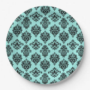 Elegant Bride & Co. Damask Bridal Shower Teal Paper Plate