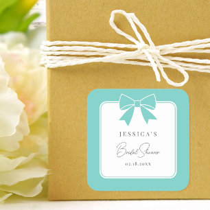 Elegant Bride & Co. Teal Blue Bow Bridal Shower Square Sticker