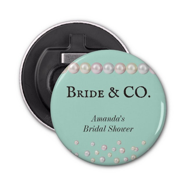 Elegant Bride & Co Teal Blue Pearl Bridal Shower Bottle Opener (Front)