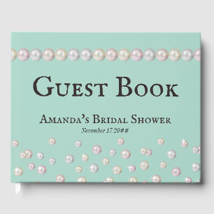 Elegant Bride & Co Teal Blue Pearl Bridal Shower Guest Book