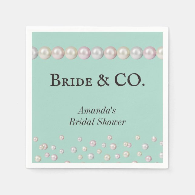 Elegant Bride & Co Teal Blue Pearl Bridal Shower Napkin (Front)