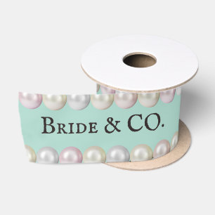 Elegant Bride & Co Teal Blue Pearl Bridal Shower Satin Ribbon