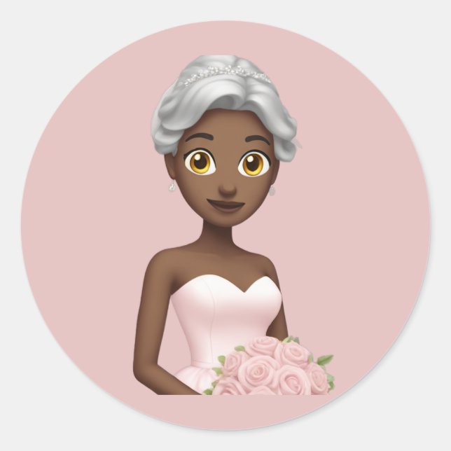 Elegant Bride Emoji with Pink Gown  Classic Round Sticker (Front)