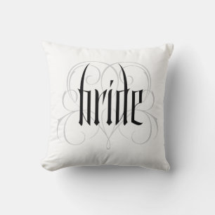 Elegant Bride & Groom Calligraphy Lettering B&W Throw Pillow