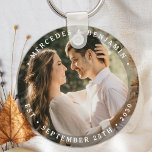 Elegant Bride Groom Modern Photo Name Date Wedding Keychain<br><div class="desc">Add the finishing touch to your wedding with these modern and simple custom photo keychains. Perfect as wedding favours to all your guests . Customize these wedding keychains with your favourite engagement photo, newlywed photo, and personalize with name and date. See our wedding collection for matching wedding favours, newlywed gifts,...</div>