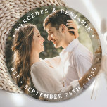 Elegant Bride Groom Modern Photo Name Date Wedding Round Paper Coaster<br><div class="desc">Add the finishing touch to your wedding with these modern and simple custom photo coasters. Perfect as wedding favours to all your guests . Customize these wedding coasters with your favourite engagement photo, newlywed photo, and personalize with name and date. See our wedding collection for matching wedding favours, newlywed gifts,...</div>