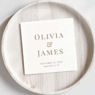 Elegant Bride Groom Monogram White Gold Wedding Napkin