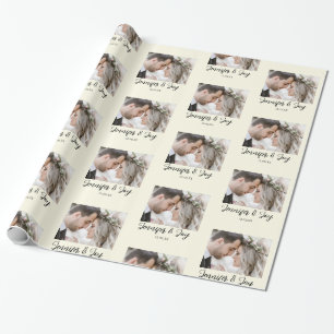 Elegant Bride & Groom Names & photo Wedding Wrapping Paper