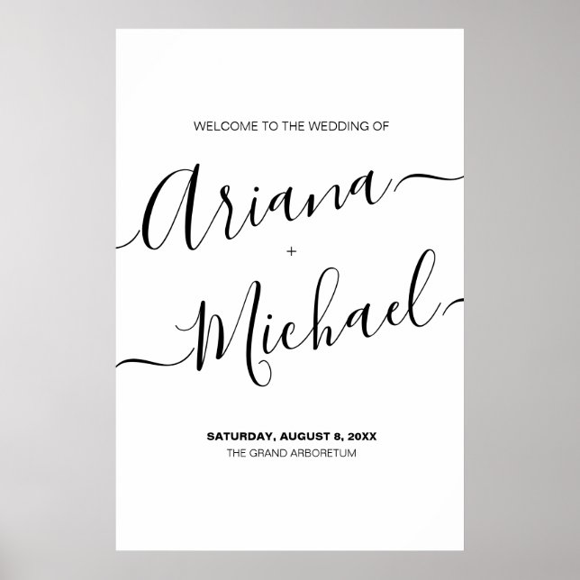 Elegant Bride Groom Names Script Custom Wedding Poster (Front)