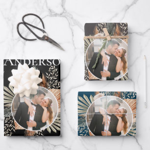 Elegant Bride & Groom Photo/Name Three Colour Wrapping Paper Sheet
