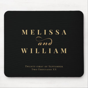 Elegant Bride & Groom Wedding Black Gold Mouse Pad