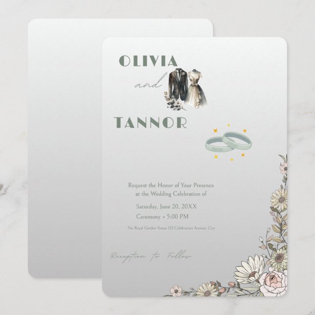 Elegant Bride & Groom Wedding Invitation – Modern  (Front/Back)