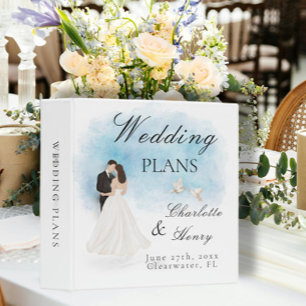 Elegant Bride&Groom White Doves Wedding Plans Binder
