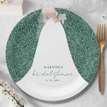 Elegant Bride on Emerald Green Bridal Shower  Paper Plate<br><div class="desc">A bride in her wedding dress over a white rose on emerald green (or any colour) background,  makes a beautiful addition to your bridal shower decor. MATCHING items in our store.</div>