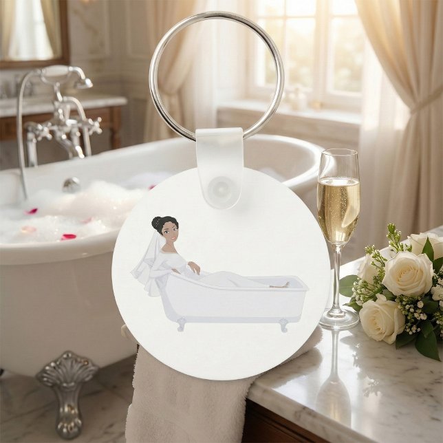 Elegant Bride Relaxing in Bathtub Wedding Design  Keychain (Creator Uploaded)