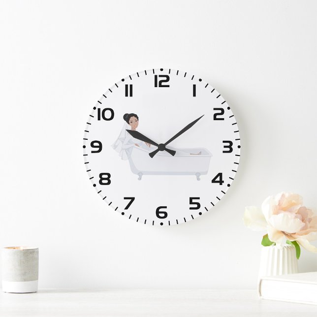 Elegant Bride Relaxing in Bathtub Wedding Design  Large Clock (Creator Uploaded)