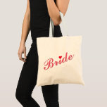 Elegant Bride Wedding Bridal Shower Heart Tote Bag<br><div class="desc">Beautiful,  elegant pink typography script,  red heart,  stylish,  slim,  cotton tote bag for the bride for bridal shower,  bachelorette party,  wedding.</div>