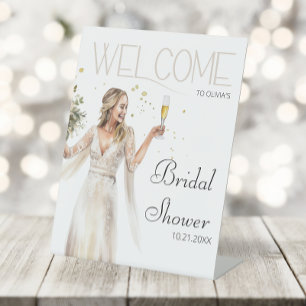 Elegant Bride Wedding Gown Bridal Shower Welcome Pedestal Sign