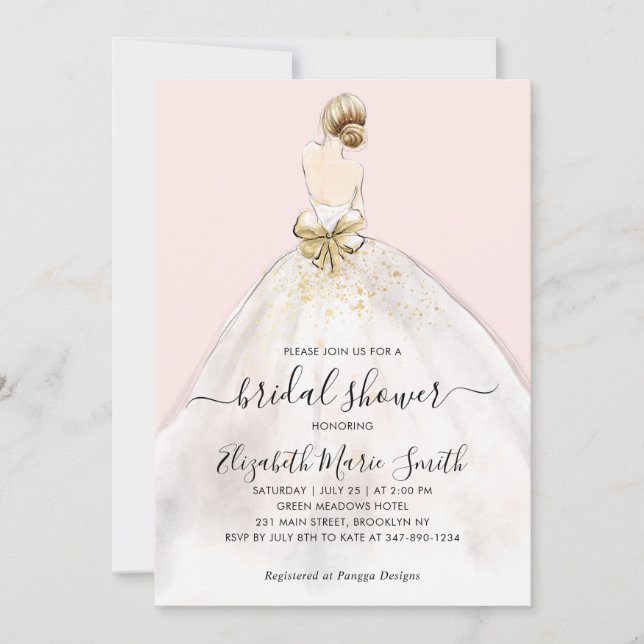 Elegant Bride Wedding Gown Pink Bridal Shower Invitation (Front)